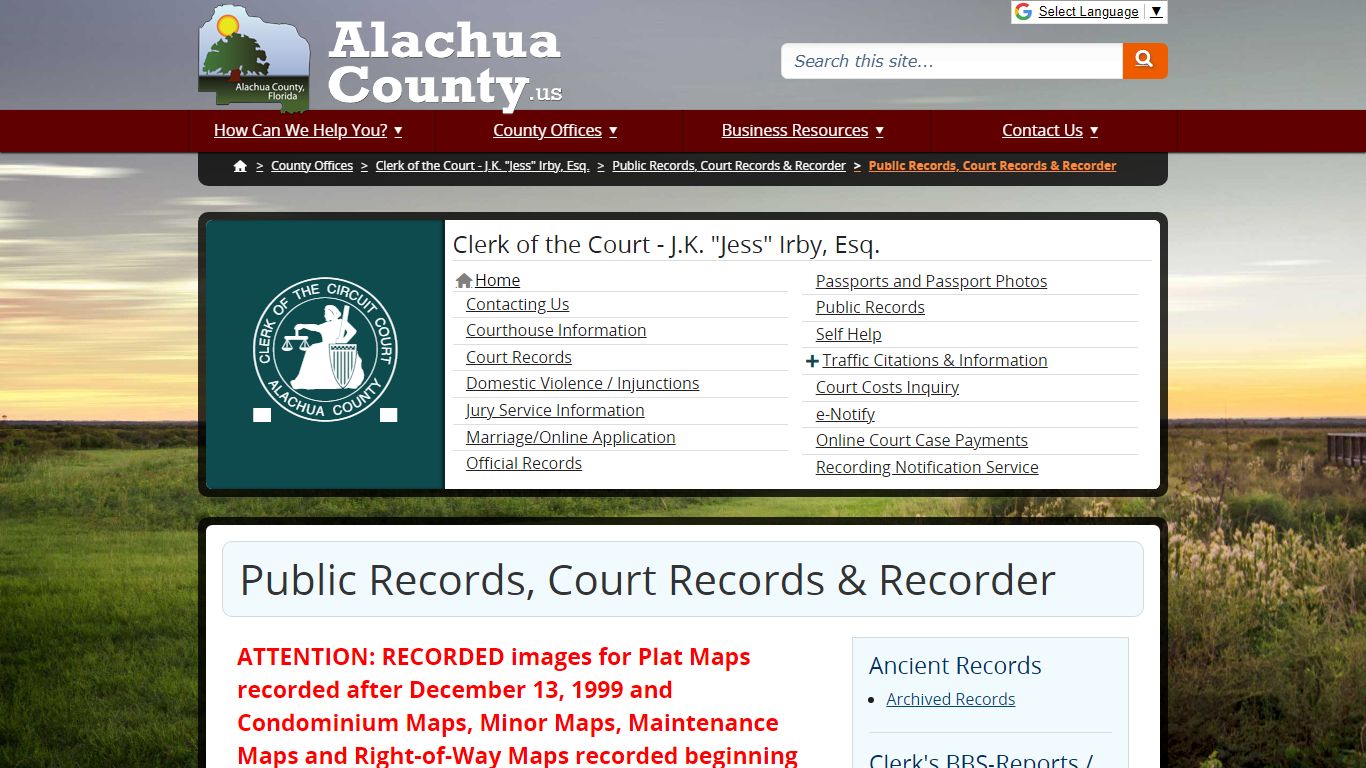 Public Records, Court Records & Recorder - Alachua County